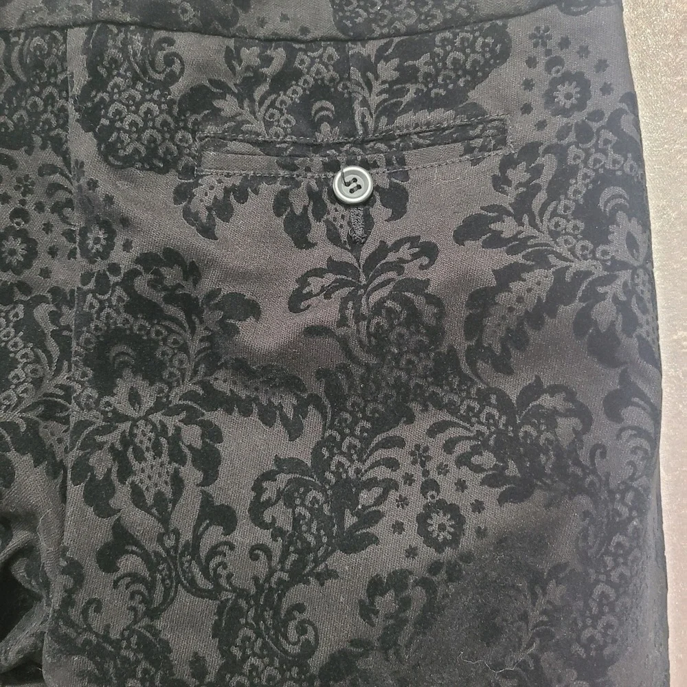 INC International‎ Concepts Black Damask Flocked Velvet Pants Womens 10 Mid Rise